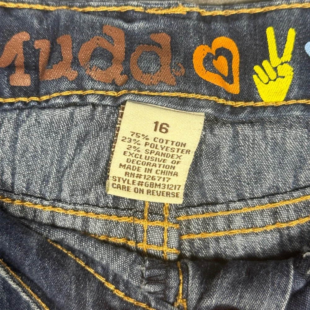 Mudd Jeans Girls 16 Blue 6BM31217 Slim Leg Stretch Denim Embroidered Pockets see